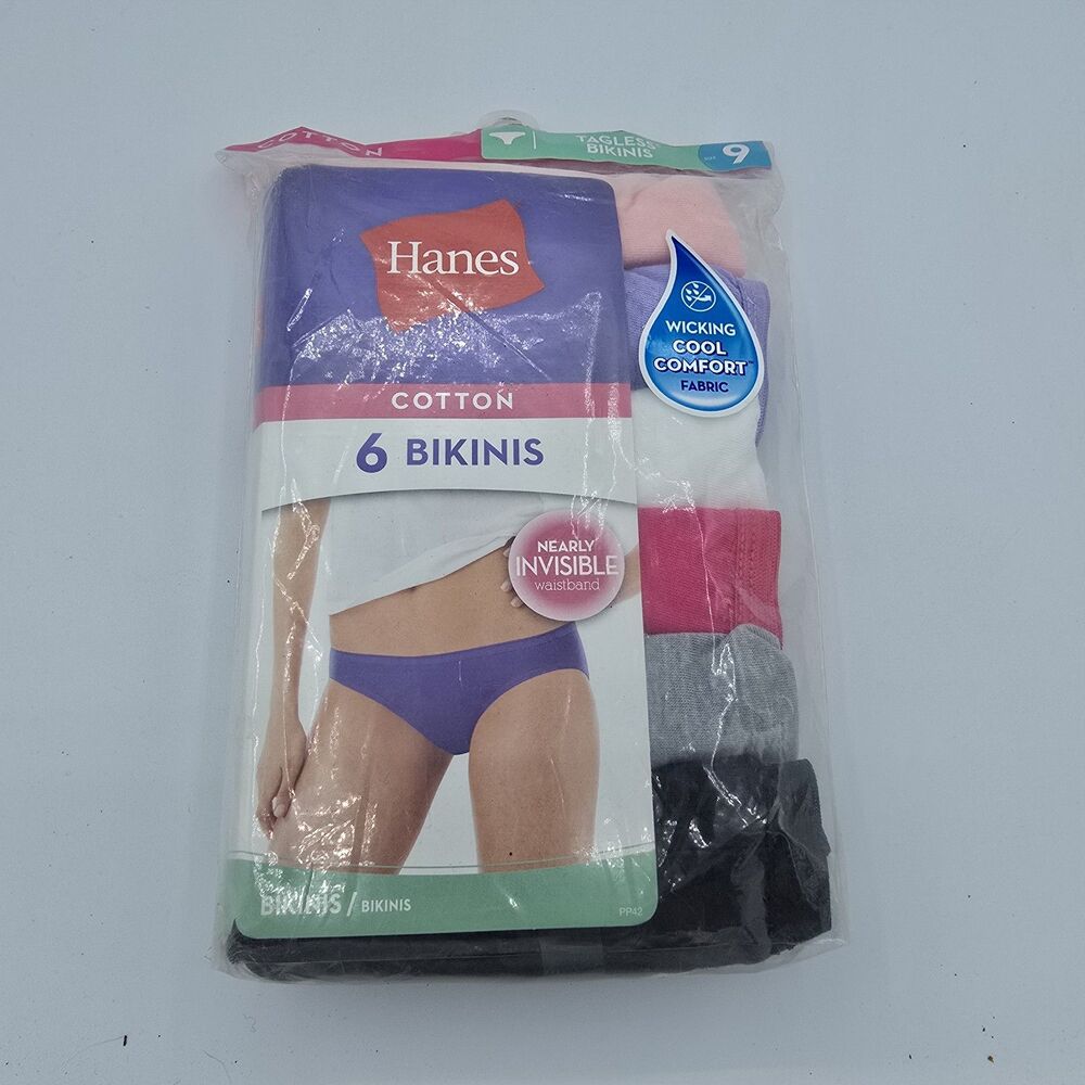 Women's Hanes Tagless Bikinis Ultra Soft Panties Size 9 Cotton 6 Pair No Ride Up